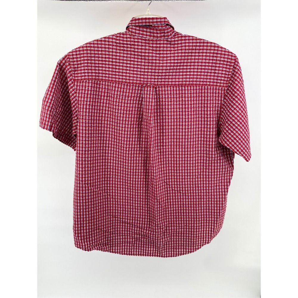 Chaps Ralph Lauren Mens XL Red Plaid Seersucker Short Sleeve Button Down Shirt - Picture 2 of 6